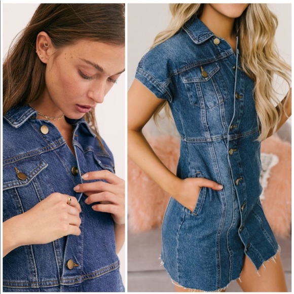 FREE PEOPLE THE CITY MINI DENIM DRESS - Picture 4 of 10